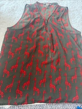 Banana Republic Olive Green Tank Top with Red Giraffe Print